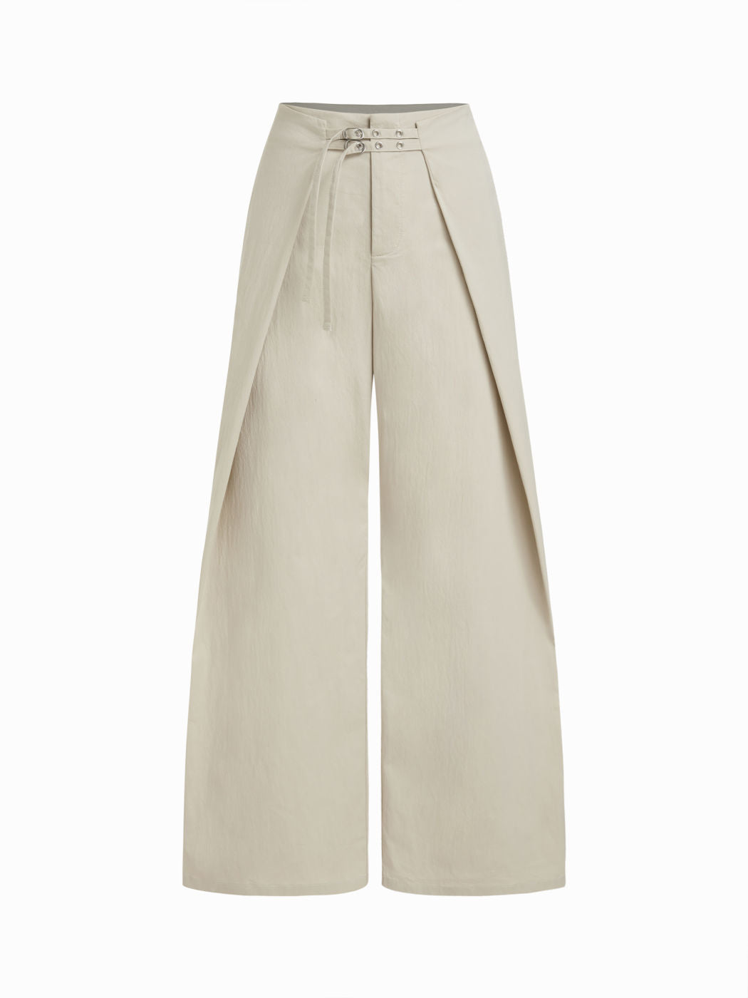 Khaki Wrap‑Waist Buckle Detail Wide‑Leg Long Trousers