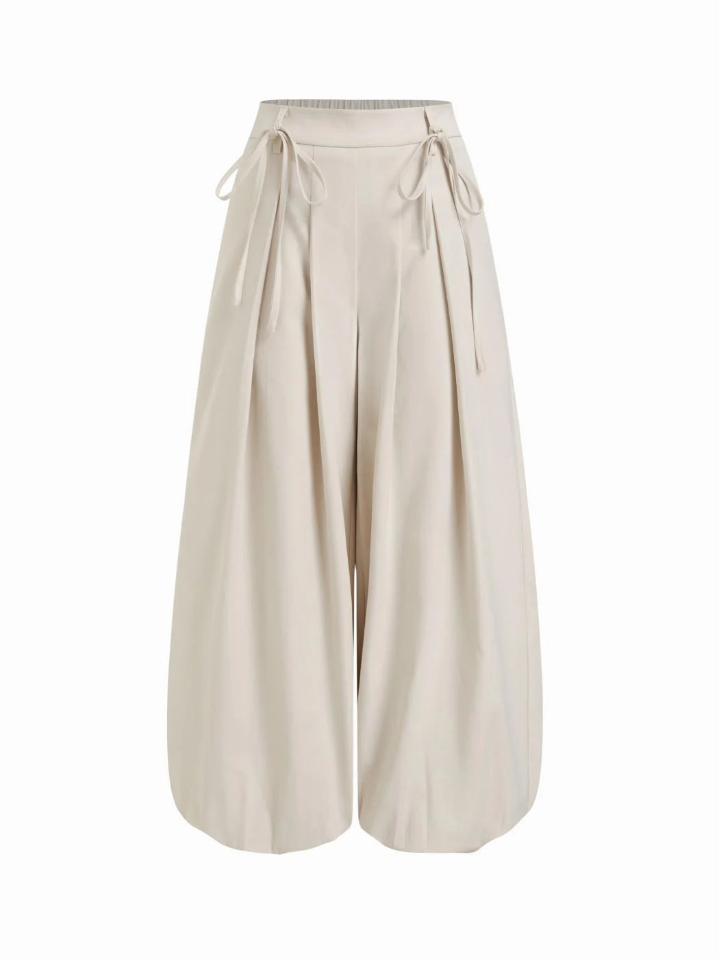 Cream Low‑Rise Drawstring Barrel‑Leg Balloon Trousers